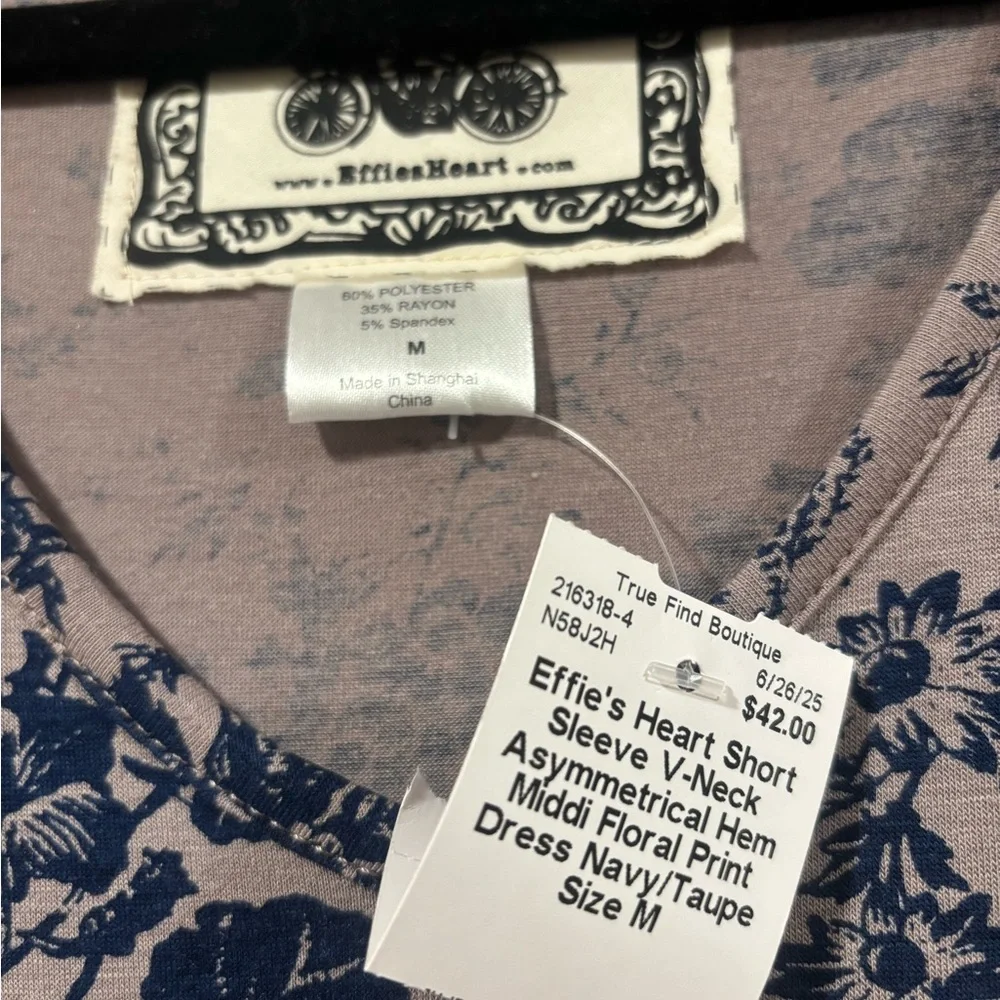 NWT Effie's Heart Tan Dress with Navy Floral Print - Picture 3 of 5
